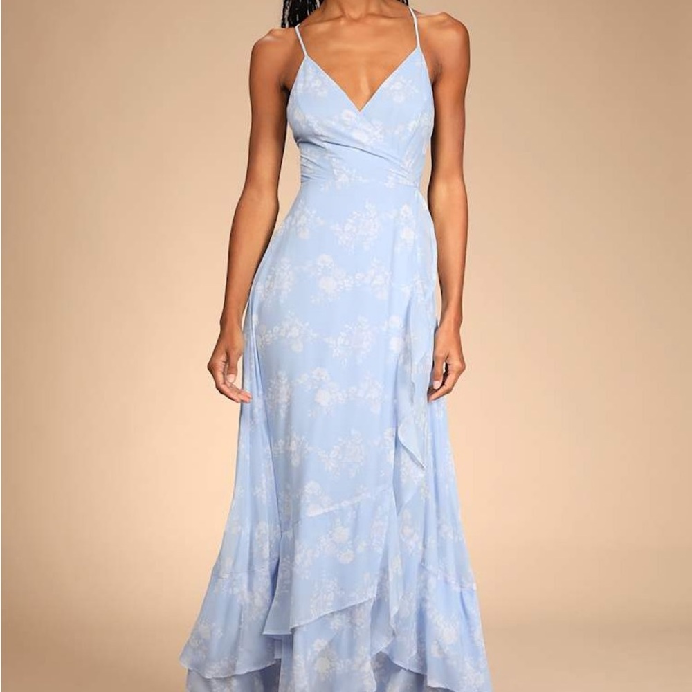 Lulu's Light Blue Floral High Low Dress